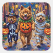 Chow Chow Hunde Trick-oder-Treating Halloween-Kost Quadratischer Aufkleber (Vorderseite)