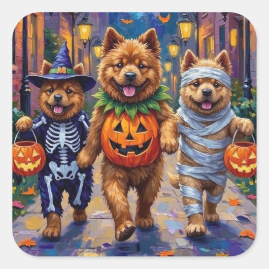 Chow Chow Hunde Trick-oder-Treating Halloween-Kost Quadratischer Aufkleber (Vorderseite)