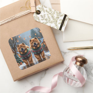 Chow Chow Hunde Weihnachten Schnee Urlaub  Quadratischer Aufkleber