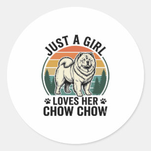 Chow Chow-Hundeshirt Retro Mädchen-Hundefan-Kunst_ Runder Aufkleber