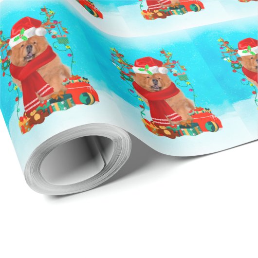Chow Chow im Schnee mit Weihnachtsgeschenke Geschenkpapier (Rolleneckpunkt)