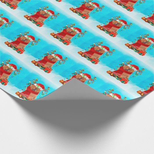 Chow Chow im Schnee mit Weihnachtsgeschenke Geschenkpapier (Ecke)