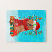 Chow Chow im Schnee mit Weihnachtsgeschenke Puzzle (Horizontal)