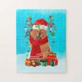 Chow Chow im Schnee mit Weihnachtsgeschenke Puzzle (Vertikal)