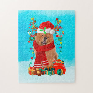 Chow Chow im Schnee mit Weihnachtsgeschenke Puzzle