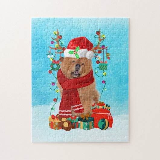 Chow Chow im Schnee mit Weihnachtsgeschenke Puzzle (Vertikal)