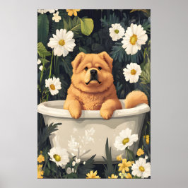 Chow Chow In Bathtub Poster, Funny Dog Poster