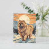Chow Chow in den schneebedeckten Bergen bei Sonnen Postkarte (Stehend Vorderseite)