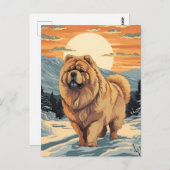 Chow Chow in den schneebedeckten Bergen bei Sonnen Postkarte (Vorne/Hinten)