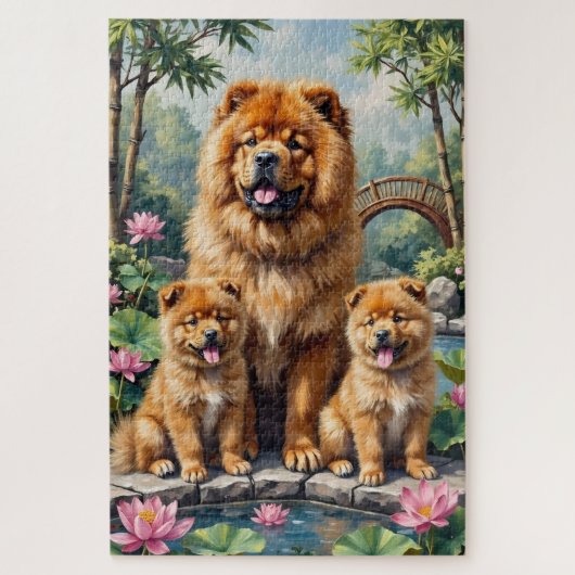 Chow Chow Lotusgarten Kunst Puzzle (Vertikal)