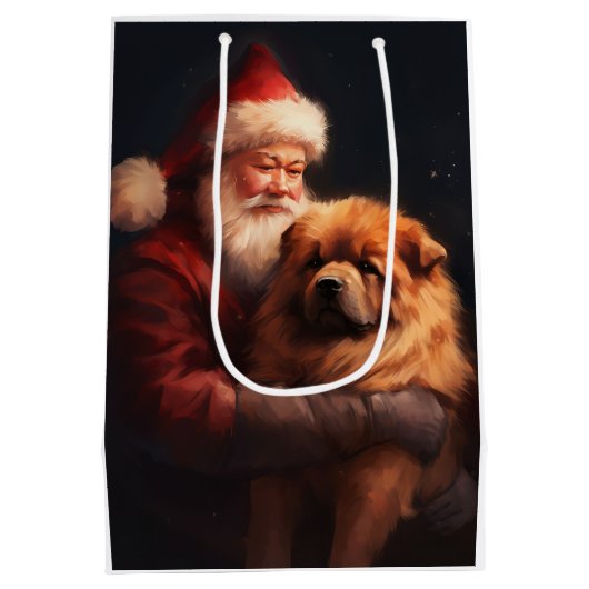 Chow Chow mit dem Weihnachtsmann Weihnachten Mittlere Geschenktüte (Rückseite)