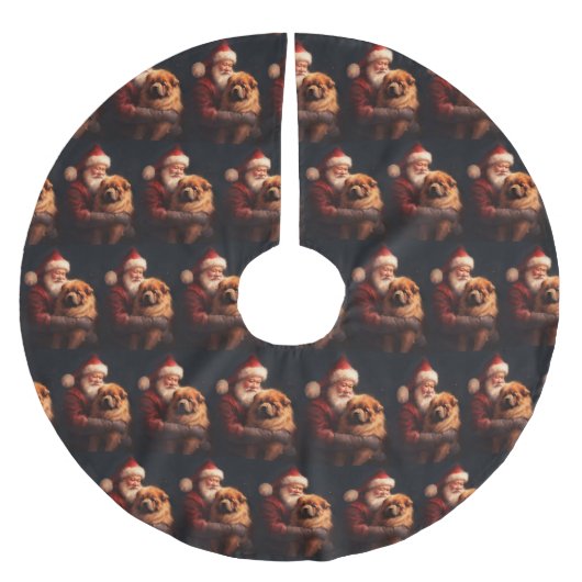 Chow Chow mit dem Weihnachtsmann Weihnachten Polyester Weihnachtsbaumdecke (Vorderseite)