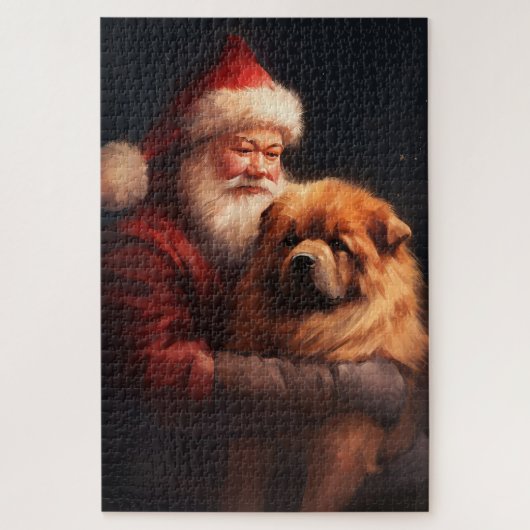 Chow Chow mit dem Weihnachtsmann Weihnachten Puzzle (Vertikal)