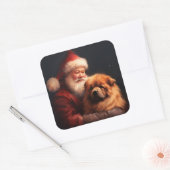 Chow Chow mit dem Weihnachtsmann Weihnachten Quadratischer Aufkleber (Umschlag)