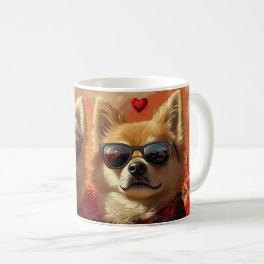 Chow Chow mit Herz-Rose Valentinstag Kaffeetasse (VorderseiteRechts)