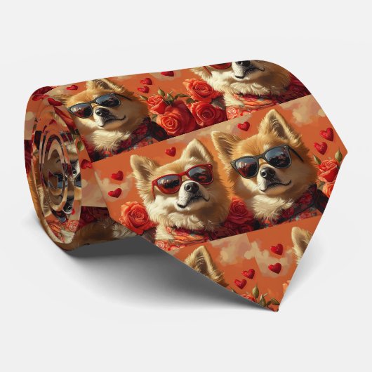 Chow Chow mit Herz-Rose Valentinstag Krawatte (Gerollt)