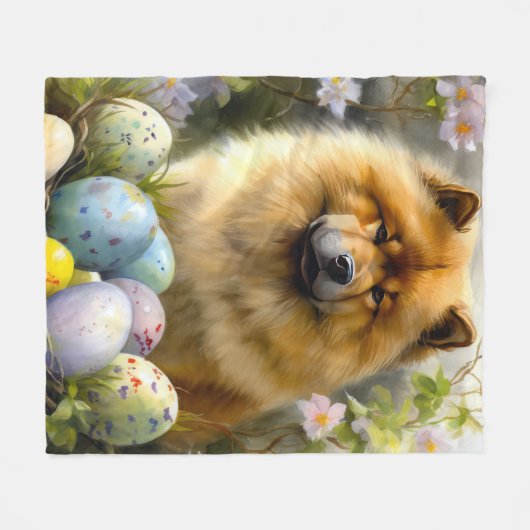 Chow Chow mit Ostereier Urlaub Fleecedecke (Vorderseite (Horizontal))