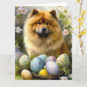 Chow Chow mit Ostereier Urlaub Karte (Gelbe Blume)