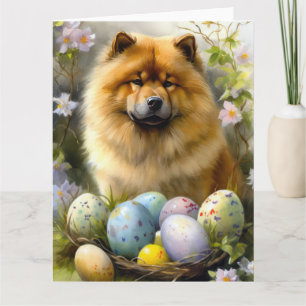 Chow Chow mit Ostereier Urlaub Karte