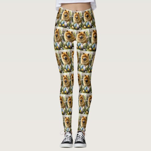 Chow Chow mit Ostereier Urlaub Leggings (Vorderseite)