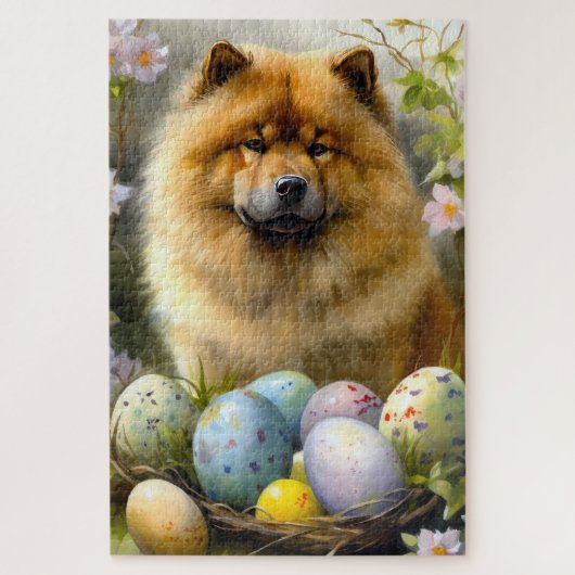 Chow Chow mit Ostereier Urlaub Puzzle (Vertikal)