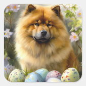 Chow Chow mit Ostereier Urlaub Quadratischer Aufkleber (Vorderseite)