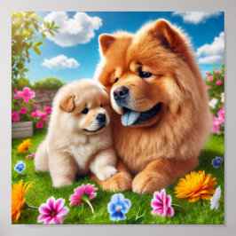 Chow Chow Mutter und ihr Welpe Poster