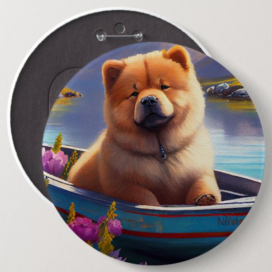 Chow Chow on a Paddle: Ein Landschaftliches Abente Button (Vorne & Hinten)