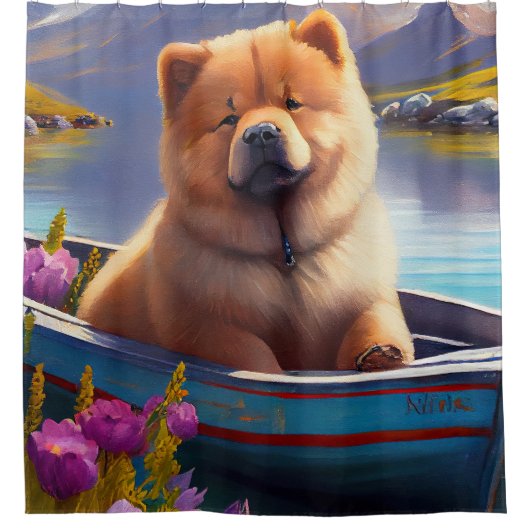 Chow Chow on a Paddle: Ein Landschaftliches Abente Duschvorhang (Vorderseite)