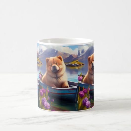 Chow Chow on a Paddle: Ein Landschaftliches Abente Kaffeetasse (Mittel)