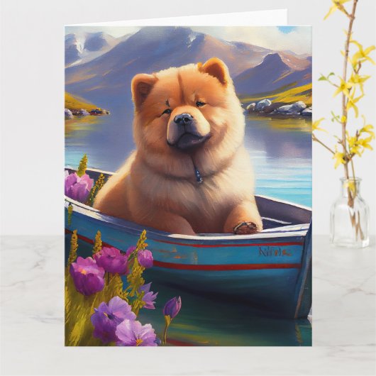 Chow Chow on a Paddle: Ein Landschaftliches Abente Karte (Gelbe Blume)
