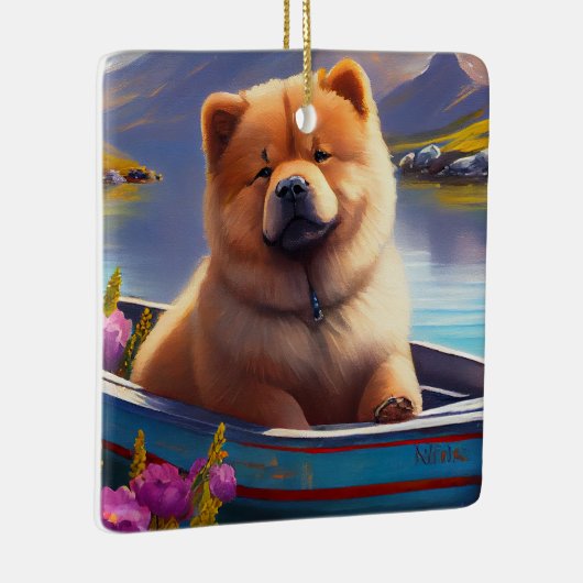 Chow Chow on a Paddle: Ein Landschaftliches Abente Keramikornament (Rechts)