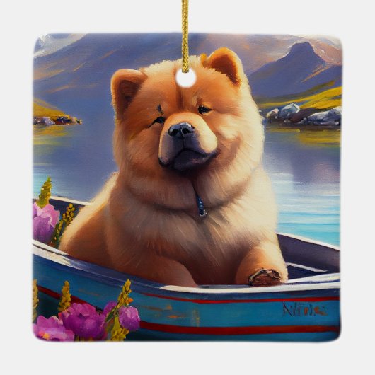 Chow Chow on a Paddle: Ein Landschaftliches Abente Keramikornament (Rückseite)