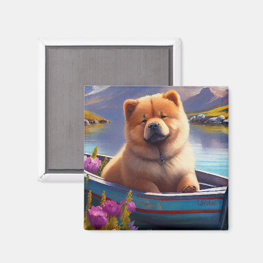 Chow Chow on a Paddle: Ein Landschaftliches Abente Magnet (Vorderseite/Rückseite)