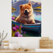 Chow Chow on a Paddle: Ein Landschaftliches Abente Poster (Küche)