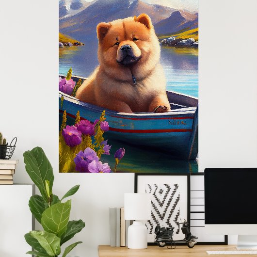 Chow Chow on a Paddle: Ein Landschaftliches Abente Poster (Heimbüro)