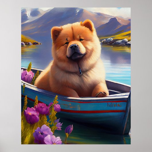 Chow Chow on a Paddle: Ein Landschaftliches Abente Poster (Vorne)