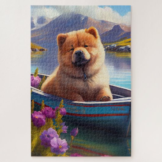 Chow Chow on a Paddle: Ein Landschaftliches Abente Puzzle (Vertikal)