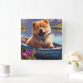 Chow Chow on a Paddle: Ein Landschaftliches Abente Quadratische Wanduhr (Zuhause)