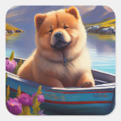 Chow Chow on a Paddle: Ein Landschaftliches Abente Quadratischer Aufkleber (Vorderseite)