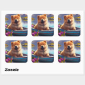 Chow Chow on a Paddle: Ein Landschaftliches Abente Quadratischer Aufkleber (Blatt)