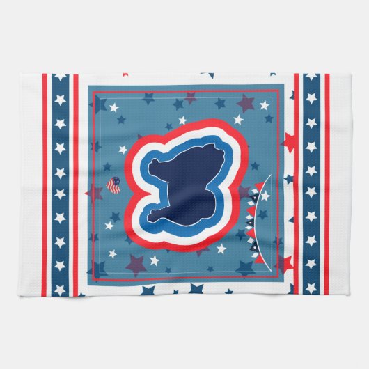 Chow Chow Patriotic rot weiß und blau 4. Juli Geschirrtuch (Horizontal)