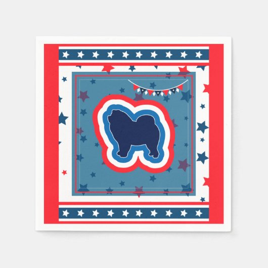 Chow Chow Patriotic rot weiß und blau 4. Juli Serviette (Vorderseite)