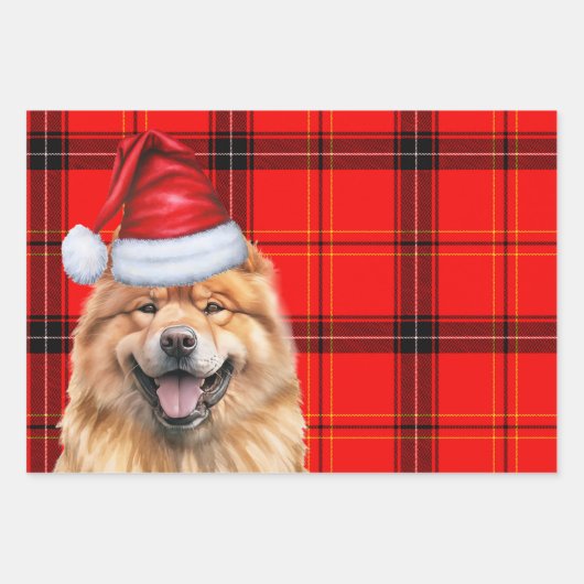 Chow Chow Santa dog in den Karierten Weihnachtsfer Geschenkpapier Set (Vorderseite 3)