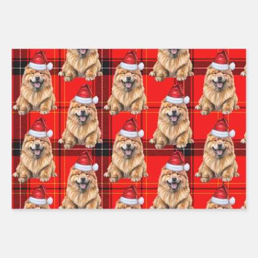 Chow Chow Santa dog in den Karierten Weihnachtsfer Geschenkpapier Set (Vorderseite 2)