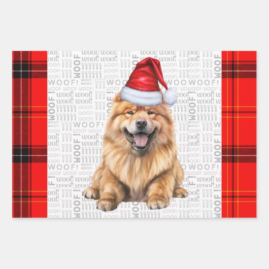 Chow Chow Santa dog in den Karierten Weihnachtsfer Geschenkpapier Set (Vorderseite)