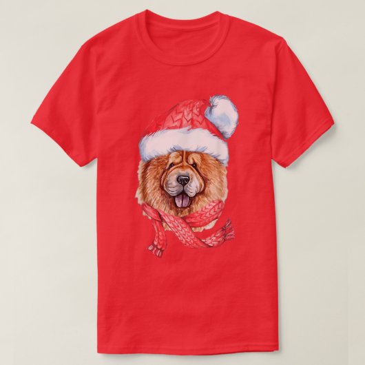 Chow Chow Santa Hat Red Scarf Cute Dog Lover Chris T-Shirt (Design vorne)