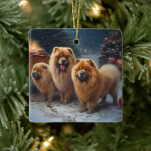 Chow Chow Schnee-Schlitten-Weihnachtsdekoration Keramikornament