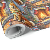 Chow Chow Sitting Fireplace with Christmas Lights Geschenkpapier (Rolleneckpunkt)