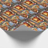 Chow Chow Sitting Fireplace with Christmas Lights Geschenkpapier (Ecke)